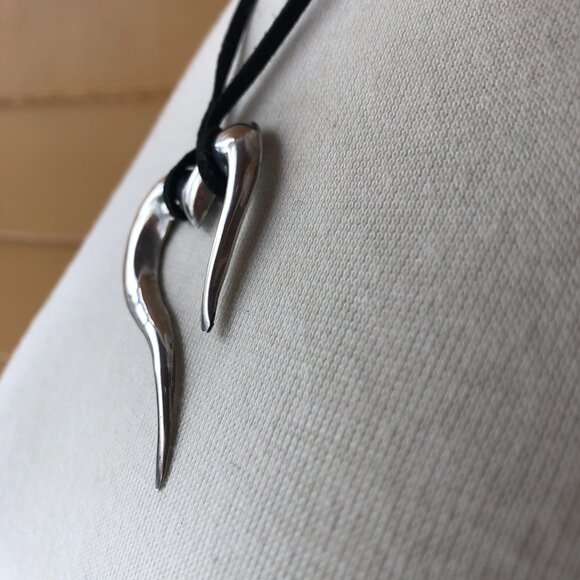 Sterling Open Free Form Asymmetric Heart Pendant on Black Suede Cord Necklace - Picture 5 of 6